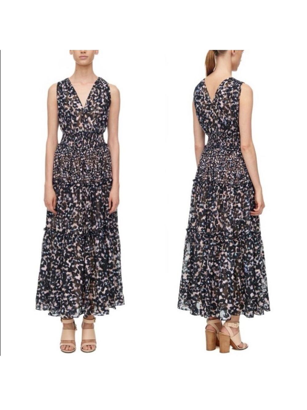 Rebecca Taylor Black Combo Oleander Leopard Print Silk Blend Maxi Dress Size 10 - Picture 1 of 6